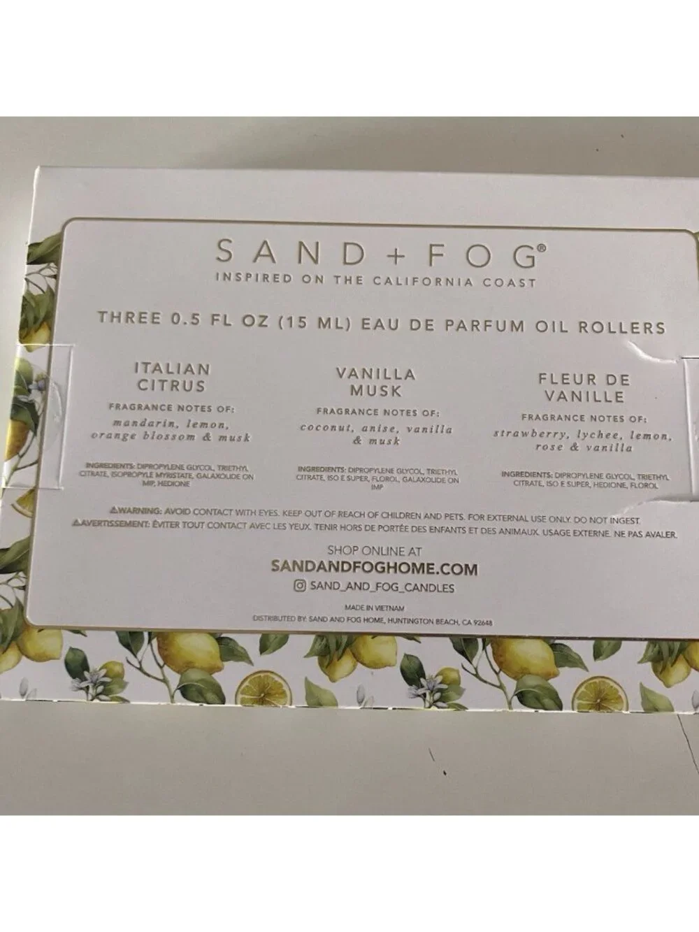 SAND + Fog Eau de Parfum Oil Discovery‎ Set California Coast 3 x 0.5 fl oz NEW